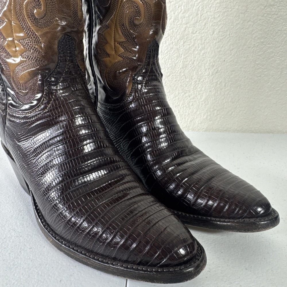 Lucchese Classics Exotic Brown Cowboy Boots 6.5 B Seared Ring Lizard & Goat Skin - Picture 7 of 16